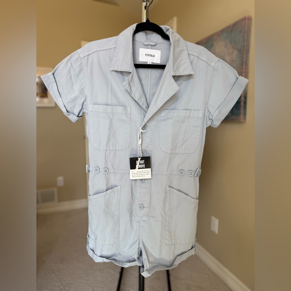 Pistola Light Blue Short Sleeve Jumpsuit